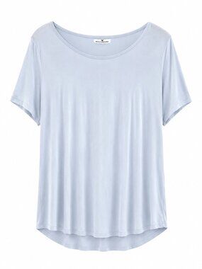 NICOLE MARCIANO | Light Blue Slinky Y2K Short Sleeve Shirt – Women’s Large